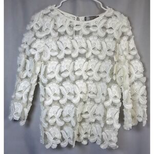 Hallhuber Donna White Floral Lace Top 3/4 Sleeve Women's‎ US 6